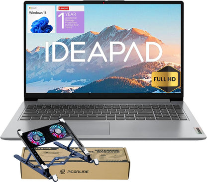 Lenovo IdeaPad 1 Student Laptop, 15.6" FHD Display, Intel Dual Core Processor, 12GB RAM, 512GB SSD + 128GB eMMC, 1 Year Office 365, Wi-Fi 6, Webcam, Bluetooth, SD Card Reader, Windows 11 Home, Grey