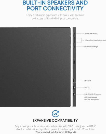 ARZOPA Portable Monitor, 15.6'' 1080P FHD Laptop Monitor USB C HDMI Computer Display HDR Eye Care External Screen w/Smart Cover for Mac Phone Xbox Switch PS5-S1 Table